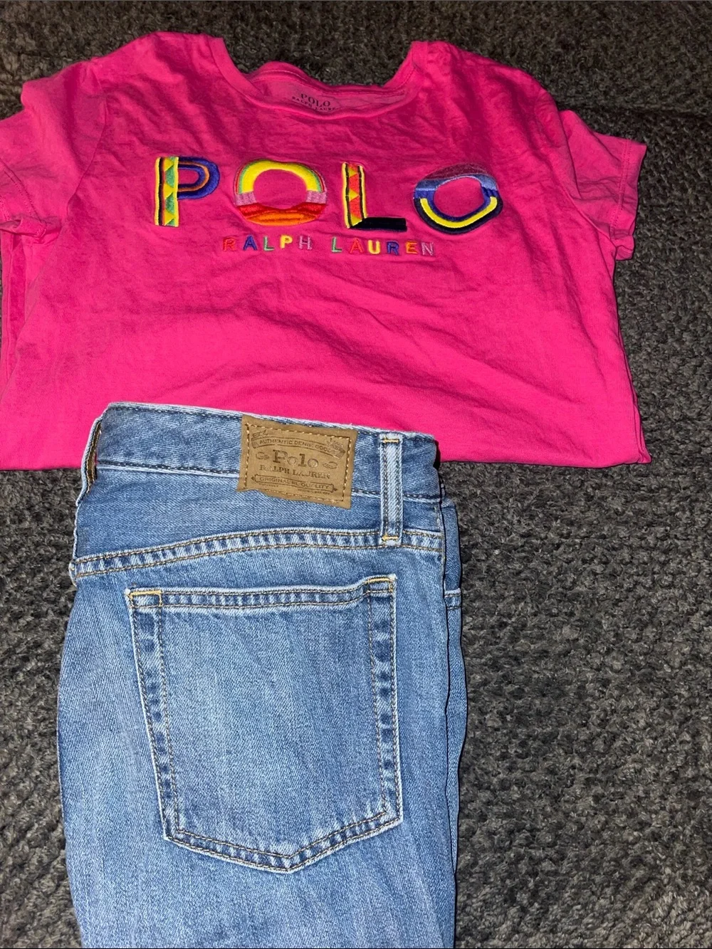 Ralph Lauren Bright Pink Short Sleeve Tee with Multicolor POLO Embroidery